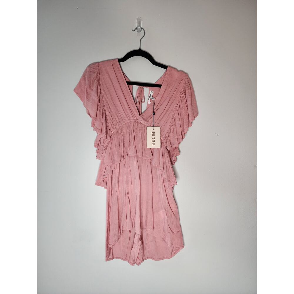 Chic MISSGUIDED Pink Ruffle Tie Romper - V-Neck Flutter Sleeve US 8